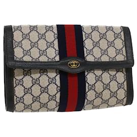 Gucci-GUCCI GG Canvas Sherry Line Clutch Bag PVC Leather Gray Red Navy Auth yk7169-Red,Grey,Navy blue