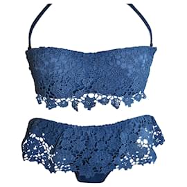 Ermanno Scervino-Royal Denim Lace Swimsuit-Blue