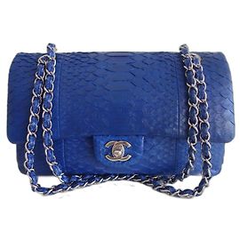 Borsa Chanel Classic in pitone blu Blu