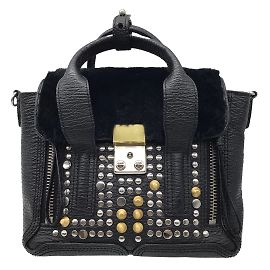 3.1 Phillip Lim Black / prata / Bolsa de ombro de couro e pele cravejada de ouro Outro