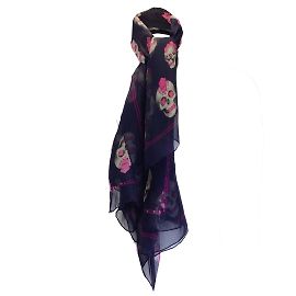Blu Navy Alexander McQueen / grigio / Sciarpa di seta quadrata grande trasparente con stampa teschio mohawk rosa caldo Altro