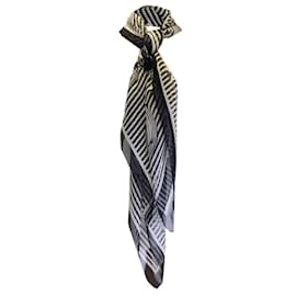Alexander Mcqueen-Alexander McQueen Black / White Striped Skull Print Sheer Large Square Silk Scarf-Other