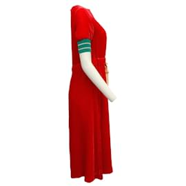 Undercover-Vestido acanalado de terciopelo rojo con lazo en la cintura de Undercover-Roja