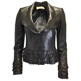Valentino Black Vintage 90's Lammlederjacke mit Rüschendetail Schwarz