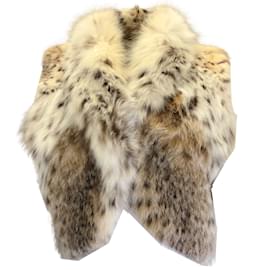 Oscar de la Renta-Oscar de la Renta Beige / Tan / Brown Patterned Cropped Lynx Fur Vest-Beige