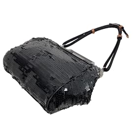 Marni-Marni Black Sequined Frame Bag with Leather Strap-Black