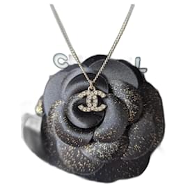 Chanel-CC F12W logo classic timeless crystal necklace box tag-Silvery