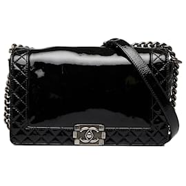 Chanel-Chanel Black Medium Patent Reverso Boy Flap-Black
