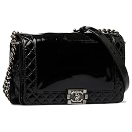 Chanel-Chanel Black Medium Patent Reverso Boy Flap-Black