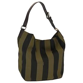 Fendi-FENDI Pecan Canvas Sac à bandoulière Noir Marron Auth 43775-Marron,Noir