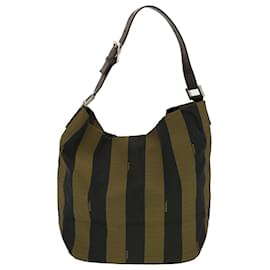 Fendi-FENDI Pecan Canvas Sac à bandoulière Noir Marron Auth 43775-Marron,Noir