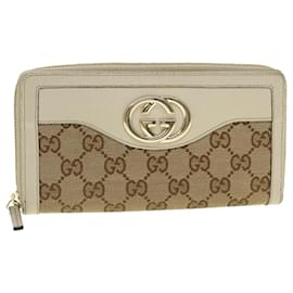 Gucci-GUCCI Portefeuille long en toile GG Beige Blanc 308012 auth 43741-Blanc,Beige