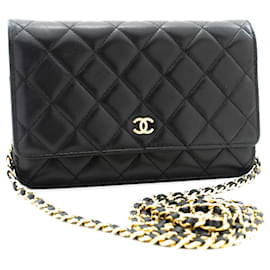 Chanel-CHANEL Black Classic Wallet On Chain WOC Shoulder Bag Crossbody-Black