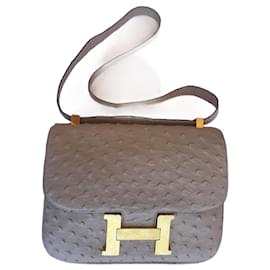 Hermès-hermès Constance ostrich leather vintage chalk color-Cream