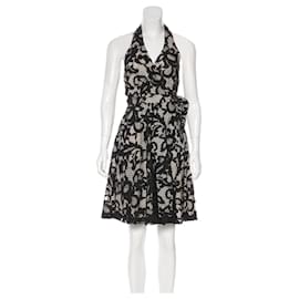 Diane Von Furstenberg-DvF New Amelia lace wrap dress in black and cream-Black,Cream