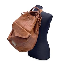 Autre Marque-Vintage Brown Leather Backpack Shoulder Bag-Brown