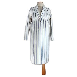 Mackintosh Leinenmantel gestreift Weiß Blau Loro Piana Storm System Weiß Blau