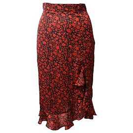 Falda drapeada asimétrica floral Maje en seda roja Roja
