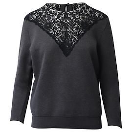 Stella Mc Cartney Stella McCartney-Pullover mit Spitzenbesatz aus dunkelgrauer Baumwolle Grau
