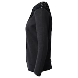 Stella Mc Cartney-Suéter Stella McCartney com acabamento em renda em algodão cinza escuro-Cinza