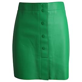 Sandro-Sandro Louna High-Waisted Skirt in Green Sheepskin Leather-Green