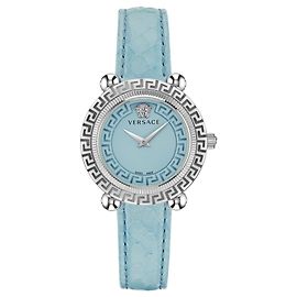Versace Greca Twist Leather Watch Silvery Metallic