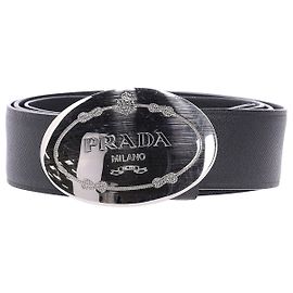 Cinto com fivela Prada em couro Saffiano preto Preto