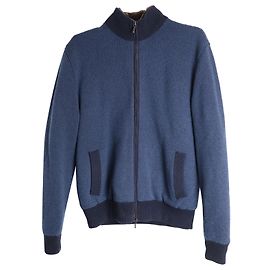 Loro Piana Zip Bomber Jacket in Blue Baby Cashmere Blue