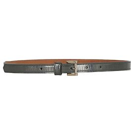 Giorgio Armani Skinny Leather Metallic Belt Silvery Metallic