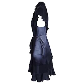 Zimmermann-Kleid von Zimmermann mit Rüschen und Gürtel aus marineblauer Seide-Marineblau