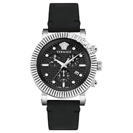 Versace-Versace V-Chrono Clássico Relógio de Couro-Metálico