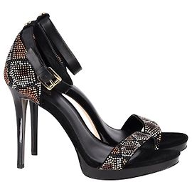 Michael Kors Embellished Open-toe High Heel Sandals in Black Leather Black