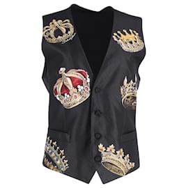 Dolce & Gabbana-Dolce Gabbana Printed Waistcoat in Black Polyester-Other