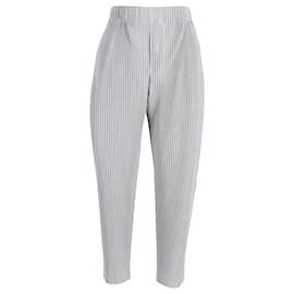 Issey Miyake-Issey Miyake Pleated Loose Fit Trousers in Grey Polyester-Grey