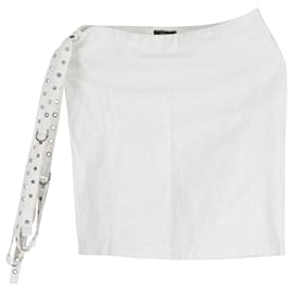 Versace-Minigonna Versace con cintura e dettaglio occhiello in cotone écru-Bianco,Crudo