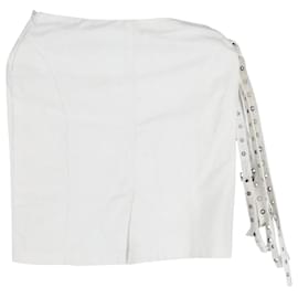 Versace-Minigonna Versace con cintura e dettaglio occhiello in cotone écru-Bianco,Crudo