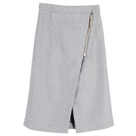 Acne Studios Panna Asymmetric Zip Midi Skirt in Grey Wool Grey