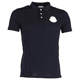 Moncler-Moncler Short Sleeve Polo Shirt in Navy Blue Cotton-Blue,Navy blue