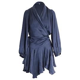 Zimmermann-Zimmermann Belted Wrap Dress in Navy Silk-Navy blue