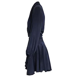 Zimmermann-Zimmermann Belted Wrap Dress in Navy Silk-Navy blue