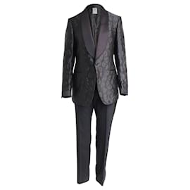 Tom Ford-Tom Ford Shelton Leopard Jacquard Dress Jacket and Trousers Set in Black Acetate and Wool-Black