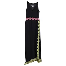 Moschino-Vestido maxi boutique Moschino com acabamento em renda preto triacetato-Preto