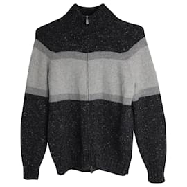 Brunello Cucinelli-Brunello Cucinelli Mock Neck Full Zip Sweater in Grey Wool and Cashmere-Grey