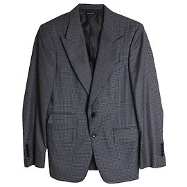 Tom Ford Shelton Micro-Houndstooth Dinner Jacket in Grey Wool Grey