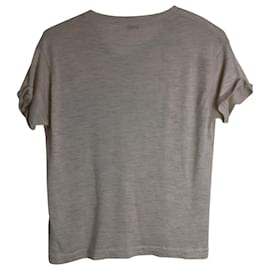 Brunello Cucinelli-Brunello Cucinelli T-shirt à col en V avec poche et mélange en cachemire beige-Beige
