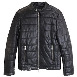 Zadig & Voltaire Zip Front Padded Jacket in Black Lambskin Leather Black