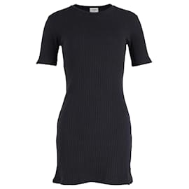 Re/Done-RE/Done Ribbed Knit Fitted Mini Dress in Black Cotton-Black