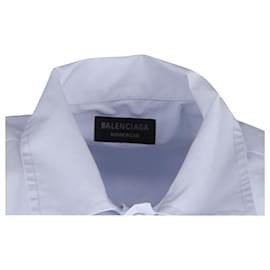 Balenciaga-Balenciaga Short Sleeve Shirt in Bluish White Polyester-Blue