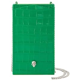 Alexander Mcqueen-Phone Holder with Chain - Alexander Mcqueen - Leather - Green-Green