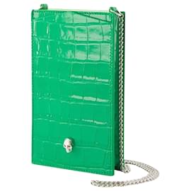 Alexander Mcqueen-Phone Holder with Chain - Alexander Mcqueen - Leather - Green-Green